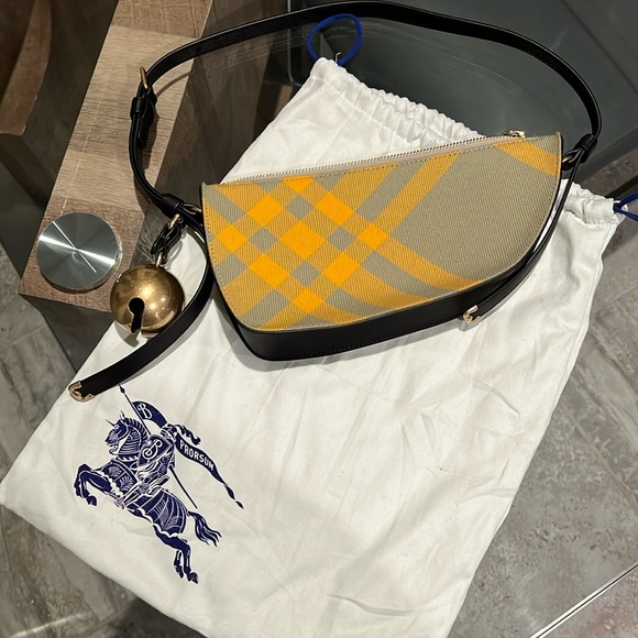 New BURBERRY Mini Shield Check Sling Shoulder Bag, Hunter Ip Check, New w/Tag - Picture 14 of 16